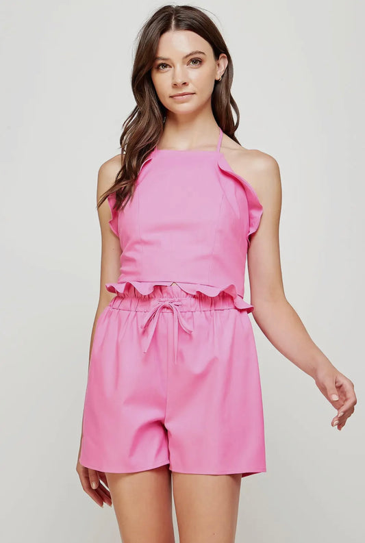 Strut & Bolt - Ruffled Halter Neck Linen Crop Top