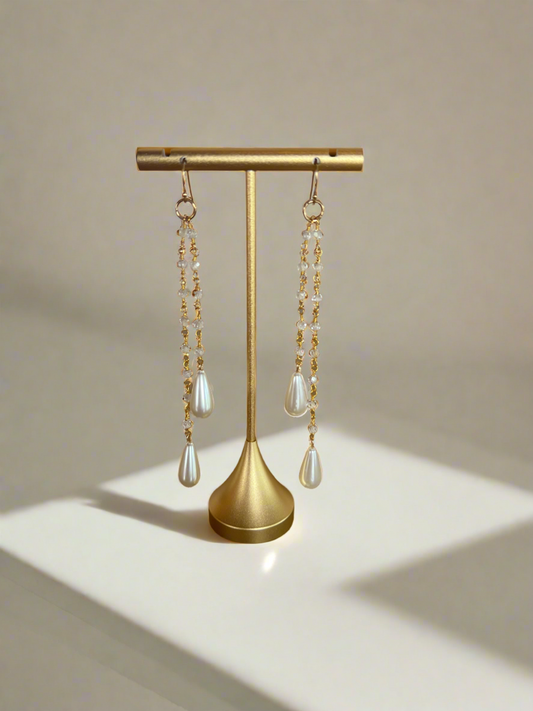 Goldfine- Pearl Dangle Teardrop Earrings