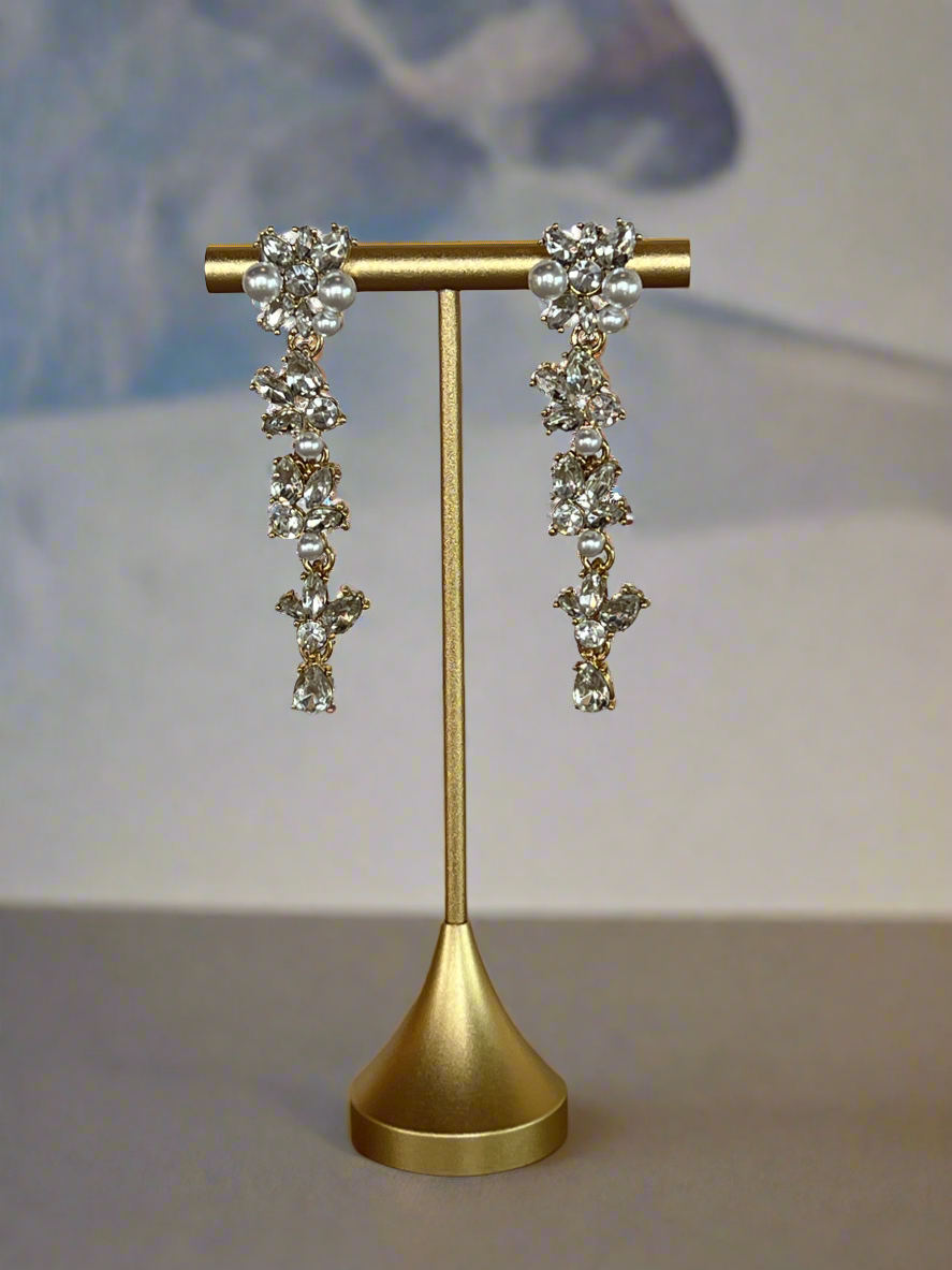 Olive & Piper- Pearl and Diamond Floral Earrings