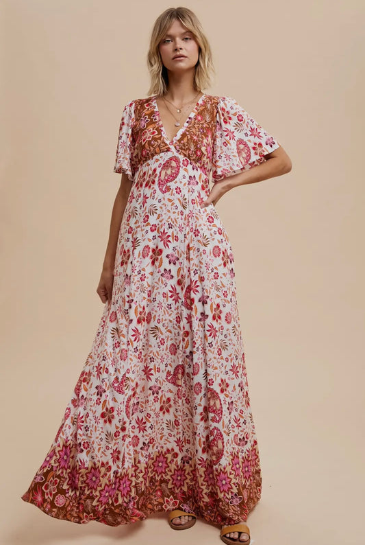 In Loom - Flutter Sleeve Border Print Maxi