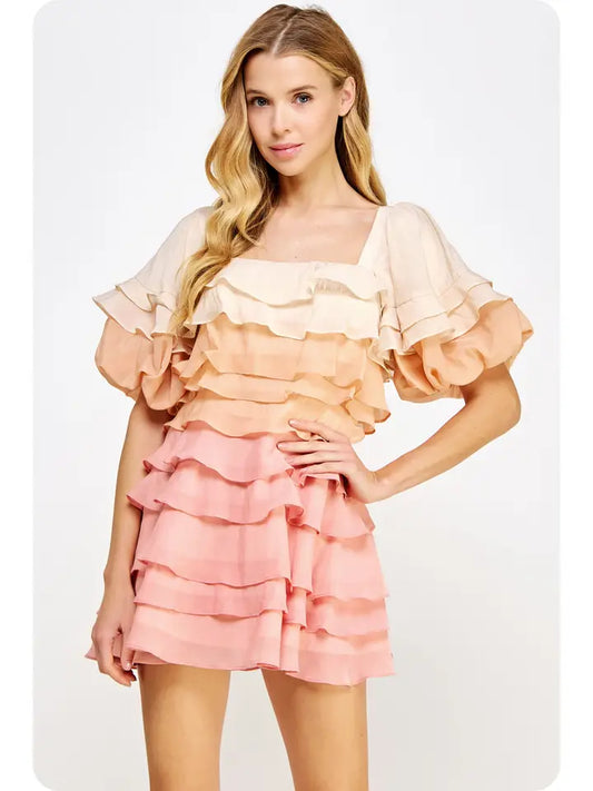 Strut & Bolt- Tiered Ruffle Layered Mini Dress