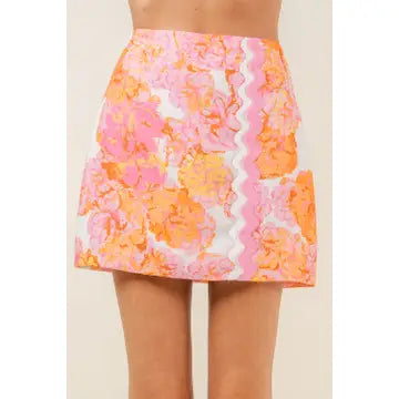 Fore Collection- Pastel Floral Retro Wave Trims Skirt