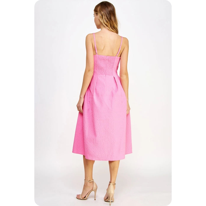 Strut & Bolt- Texture Embossed Sleeveless Midi Dress Pink