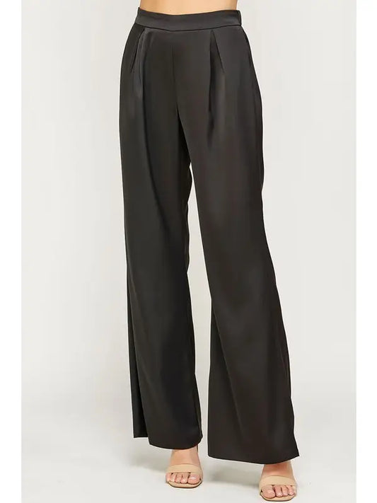 Strut & Bolt- Pleated Wide Leg Satin Pants