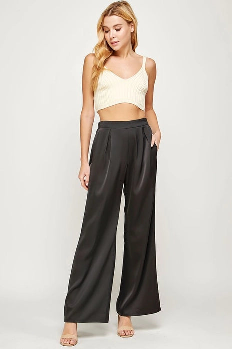 Strut & Bolt- Pleated Wide Leg Satin Pants