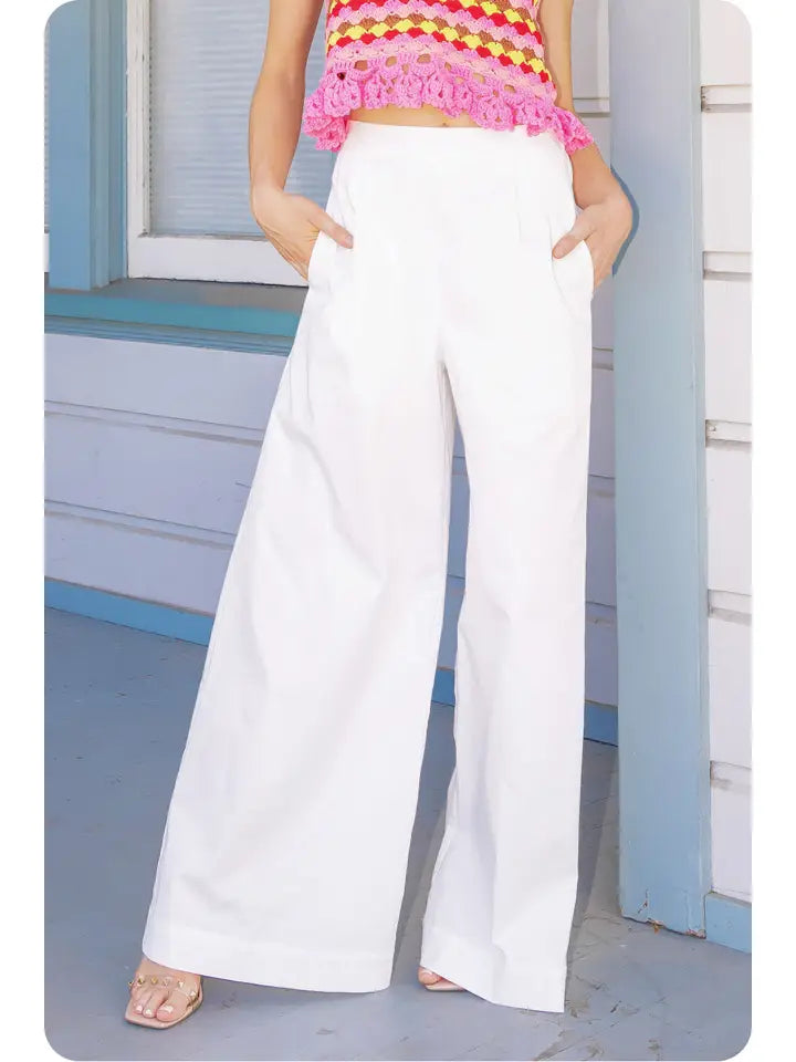 Strut & Bolt- Pleat Detail Wide Leg Twill Pants